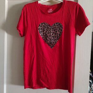 JCrew collectors t-shirt in red with leopard print heart